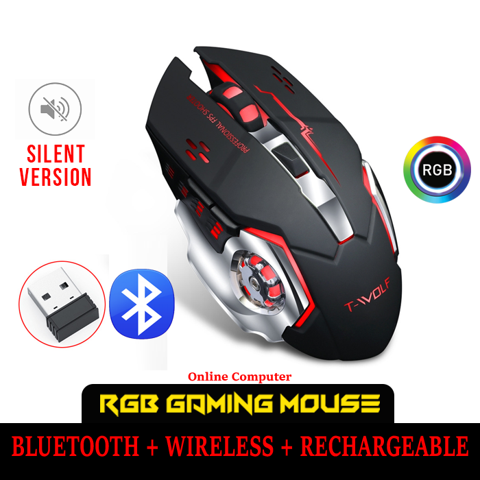 BLUETOOTH + WIRELESS + Rechargeable Dual Mode RGB Backlit Lighting Gaming Mouse